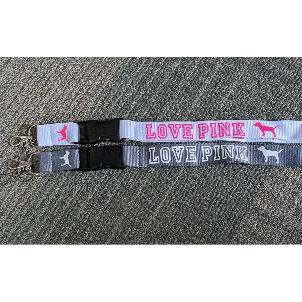 2 Victoria's Secret PINK Love ID Lanyard Set Pink White Gray‎ Key Lanyards ID
